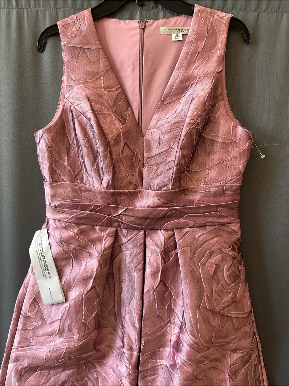 Kay Unger Mauve Pink Rose Jacquard V-Neck Maxi Gown, sz 12, new - Picture 10 of 13